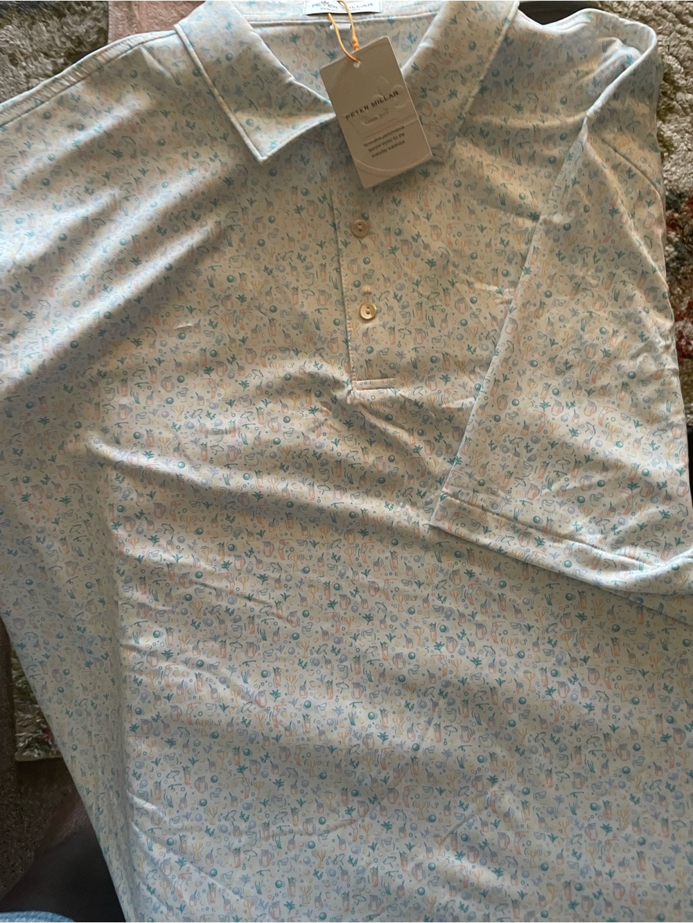 Peter Millar Pale Blue Micro Floral Polo READ DESCRIPTION